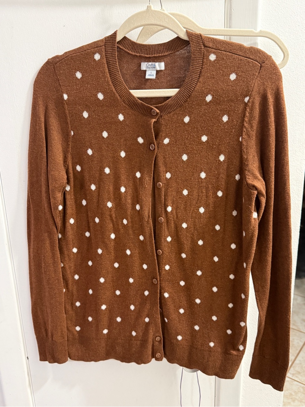 croft & barrow Brown Polka Dot Button-Front Cardigan